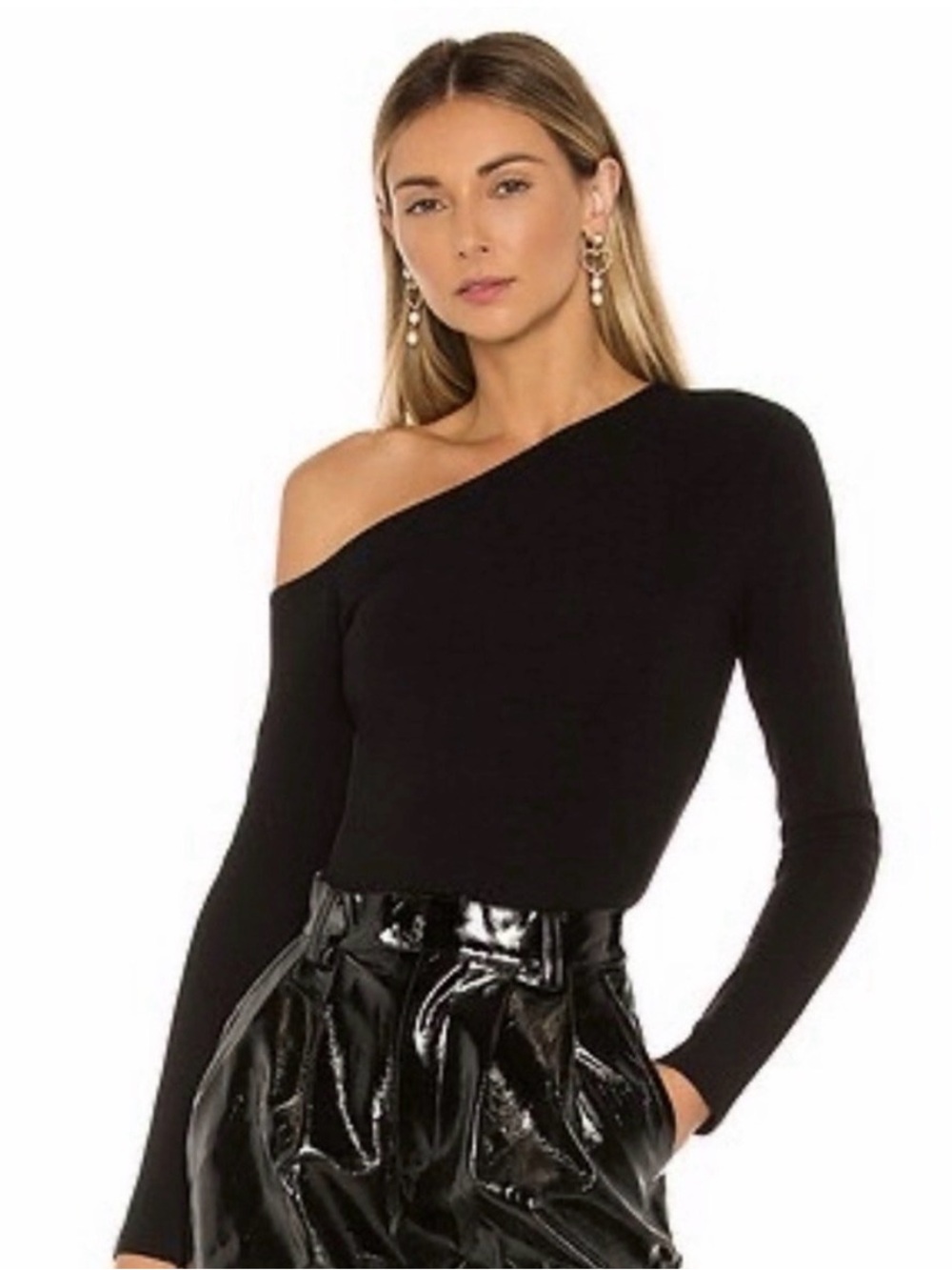 525 America Black Long Sleeve Asymmetrical Neck Top size Large
